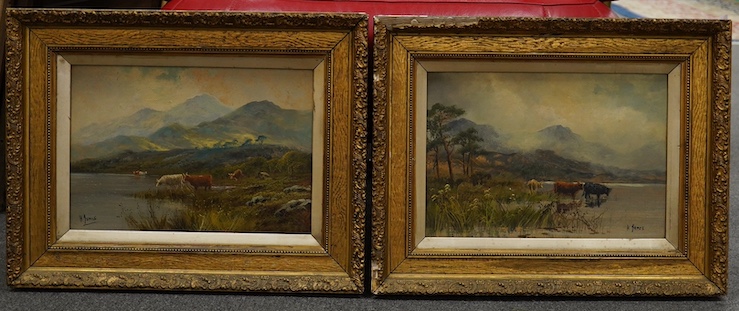 H. James, pair of oils on board, Highland scenes, 23 x 33cm. Condition - fair